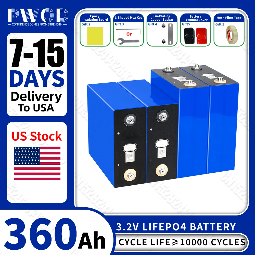 PWOD 360AH Lifepo4 Battery Rechargeable lithium iron phosphate batteries DIY 12V 24V 48V For EV Golf Cart Boat US Stock No tax