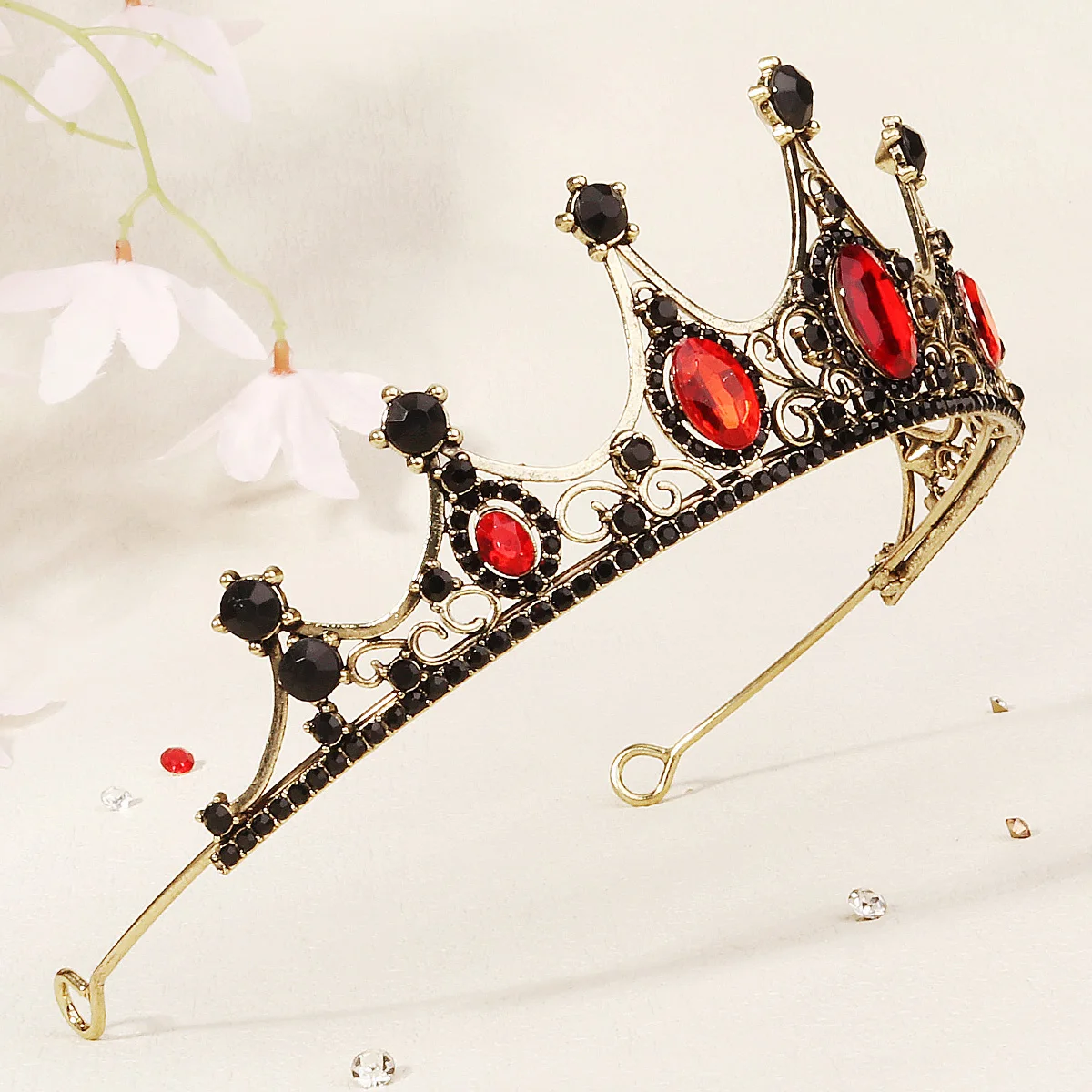 Halloween Vintage Prinzessin Königin Dunkle Krone Kopfbedeckung Kristall Tiara Für Frauen Rote Krone Haar Kleid Zubehör Schmuck – Detail 11