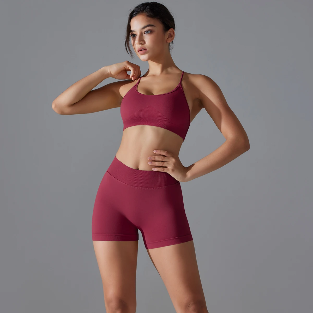 Seamless Yoga Set Sexy Workout Sportswear Gym Clothing 2Pcs Sport Sets Women Hight Waist Leggings Fitness Shorts Sport Bra Suit