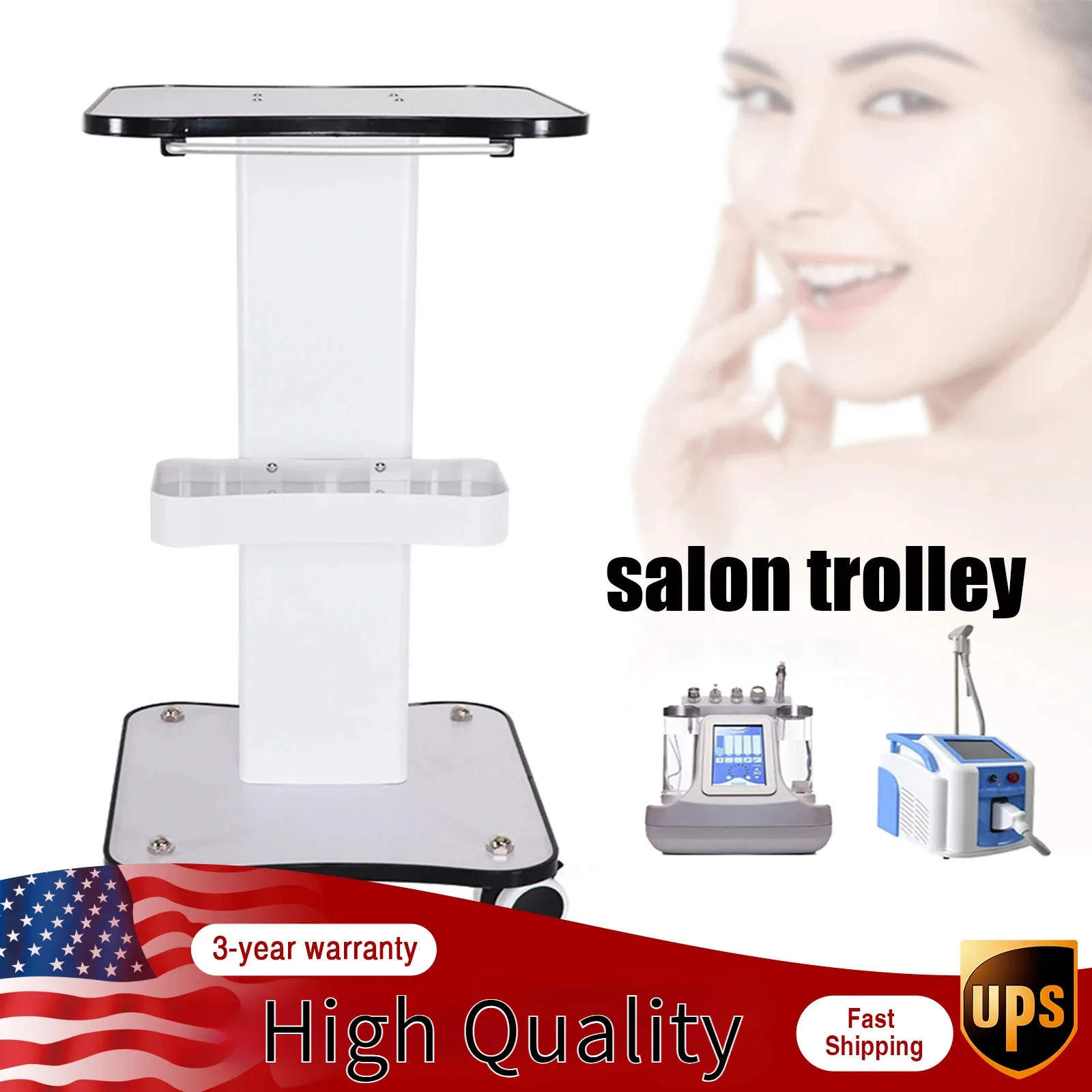 Beauty Cart - 2/3 Tier Salon Trolley Cart with Wheels, Beauty Instrument Tray Rolling Cart on Wheels, Salon Spa Cart