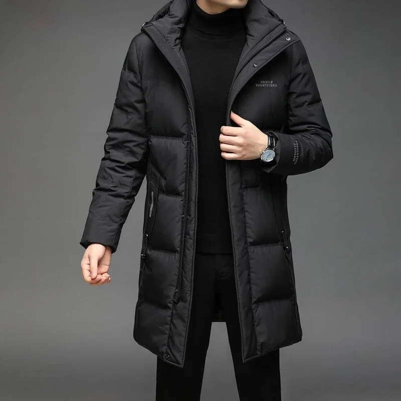 New Men Down Jacket Winter Coat Mid-length Leisure Parkas Thicken Warm Middle Age Outwear Hooded Fashion Overcoat