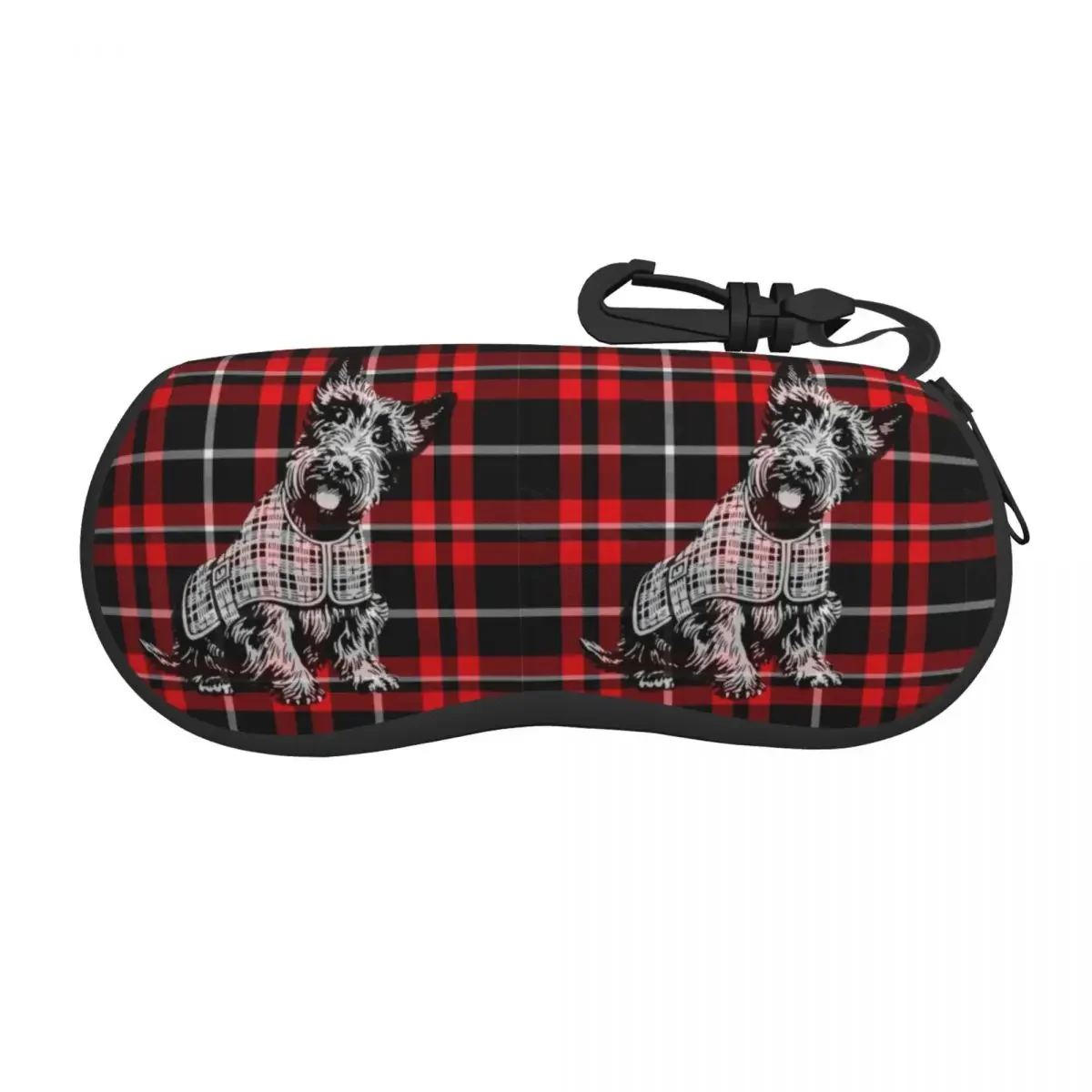 Custom Scottish Terrier Dog On Red And Black Tartan Plaid Eyeglass Glasses Case Soft Scottie Pet Sunglasses Protective Bag