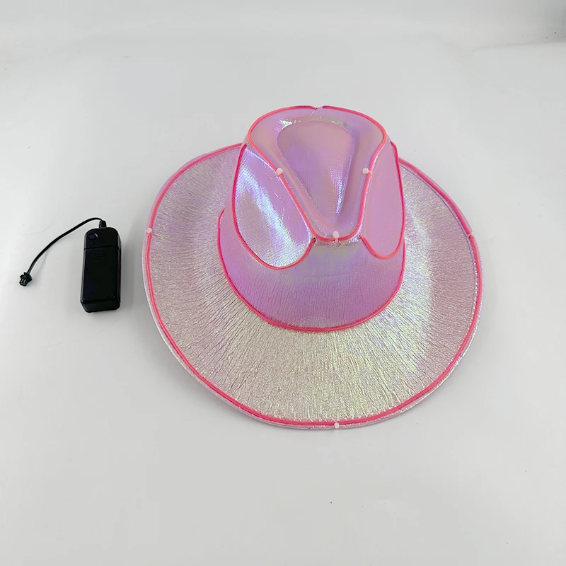 Fluorescent Party Props  Western Cowboy Hat Glowing  LED Pearlescent  Cowboy  Cowgirl Hat  Lighting Up For Carnival Party