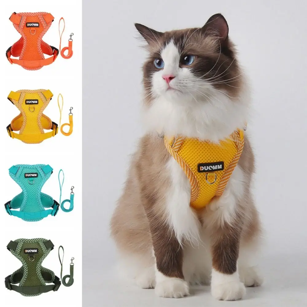 

Adjustable Dog Harness Set with Traction Rope Escape Proof Jacket Harness Multi-color Soft Mesh Pet Walking Vest Puppy