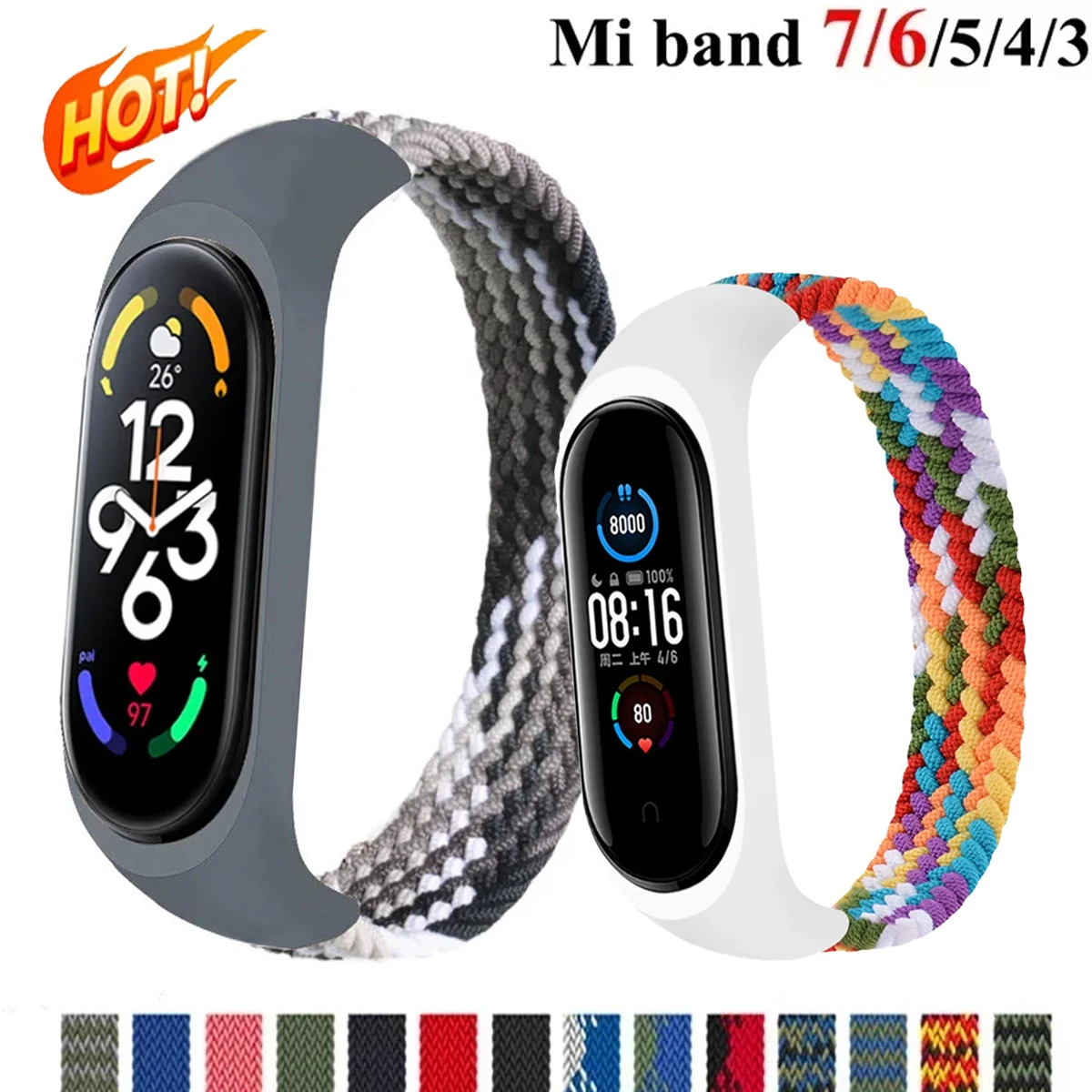 HOT Armband für Xiaomi Mi Band 7 6, Nylon geflochtenes Solo Loop Armband, Pulseira Armband, Miband5 Armband, Mi Band 5 4 3 Armband