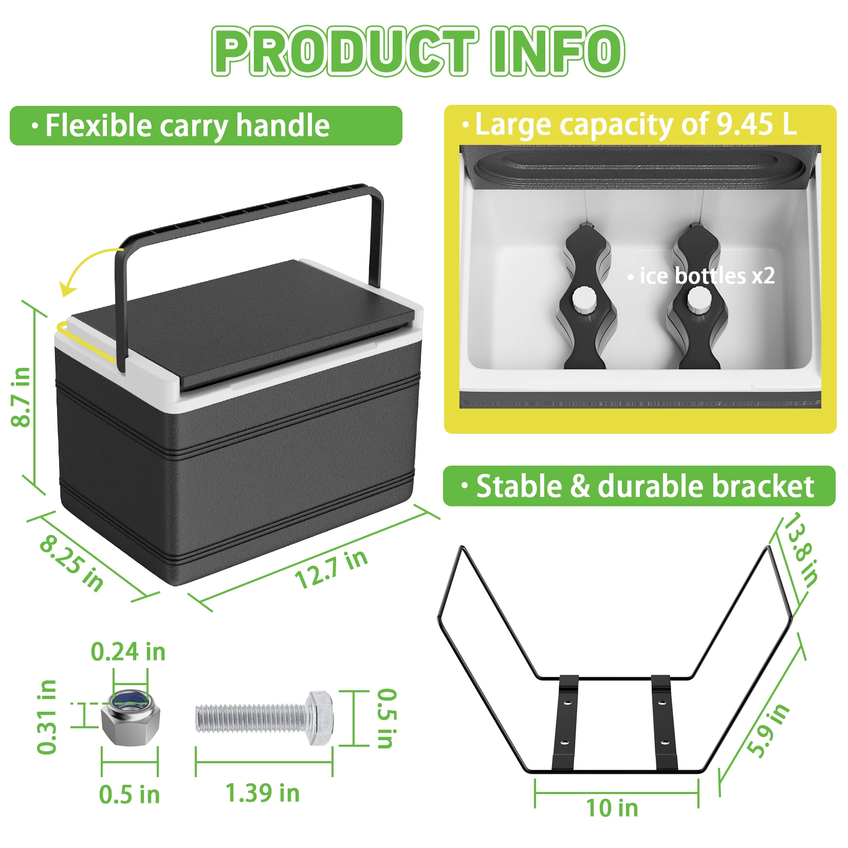 Golf Cart Ice Cooler Box with Mounting Bracket Fit YAMAHA STAR, EZGO TXT RXV and Club Car  DS