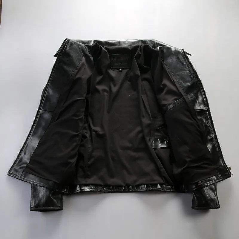 Cowhide men's lapel multi-pocket real leather