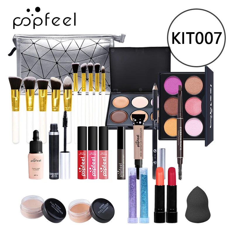 ALL IN ONE Full Professional Cosmetics Makeup kit(eyeshadow, lip gloss,lipstick,makeup brushes,eyebrow,concealer)withbag