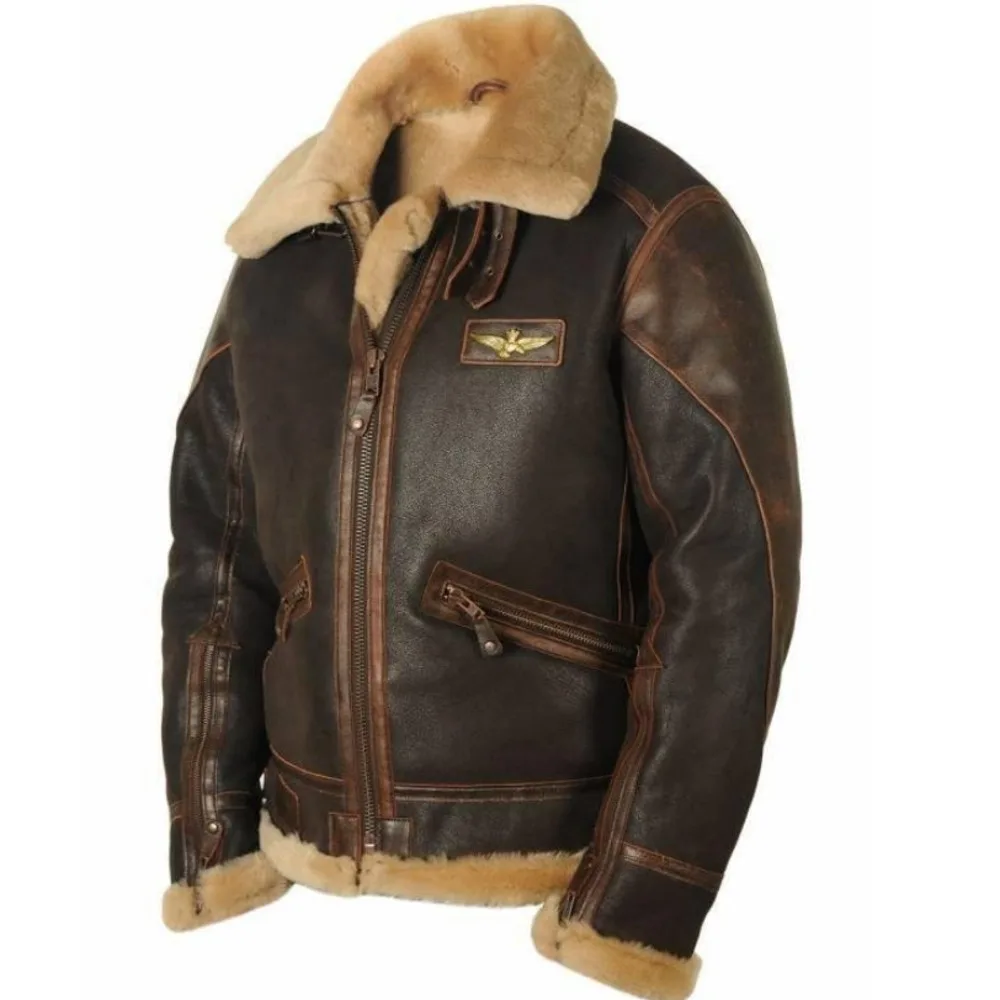 Chaqueta de cuero para hombre, otoño e invierno, solapa marrón, bolsillo con cremallera, ajuste juvenil, Color sólido, abrigo informal cálido para motocicleta