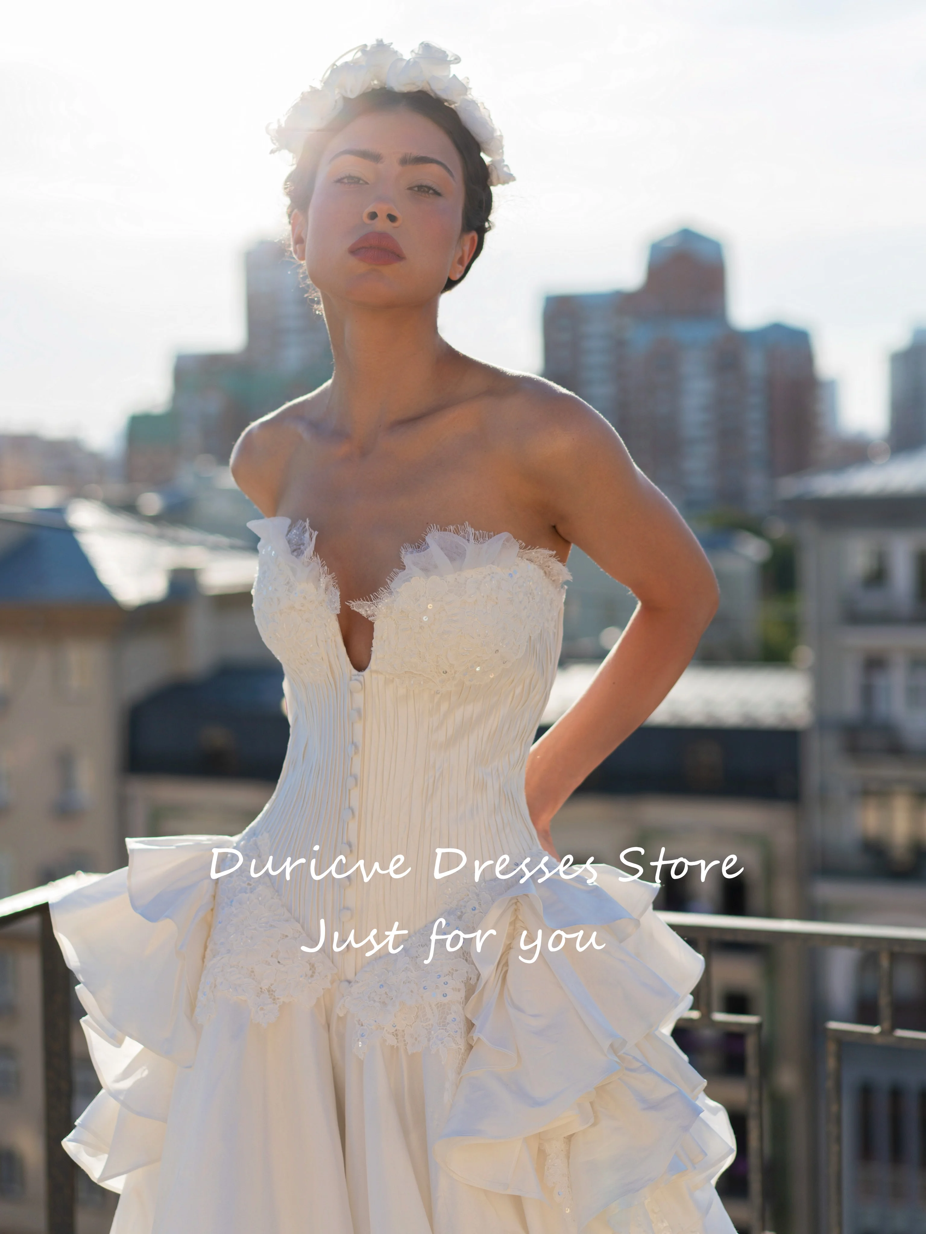 Duricve Customized Vestido De Noiva Princess Taffeta Pleated Ruched Wedding Dresses Sweetheart A-Line Beach Boho Bridal Gowns