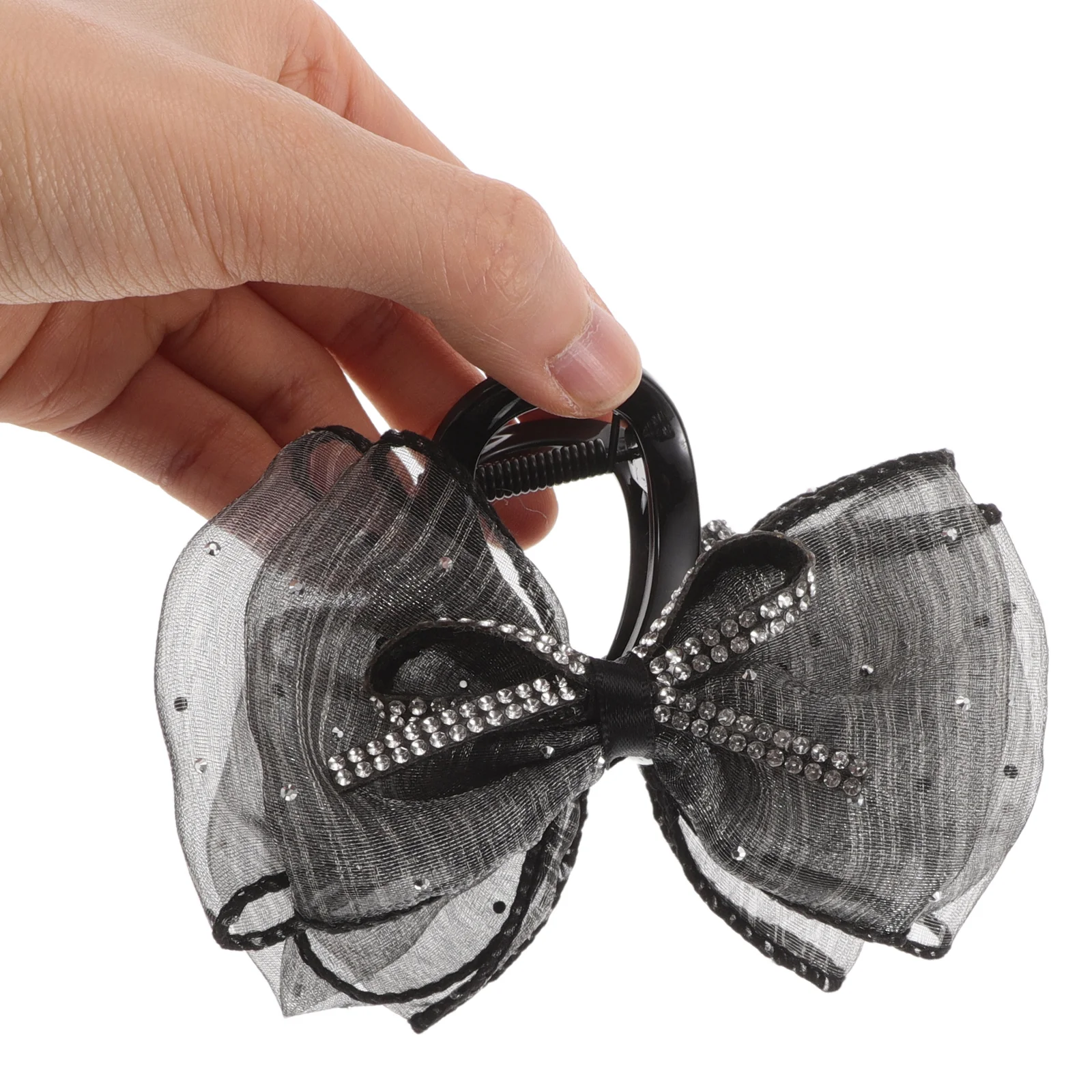 

3pcs Bowknot Claw Clip Rhinestones Polka Dot Mesh For Women Thick Long Hair Nonslip Grip Barrette Wedding Party