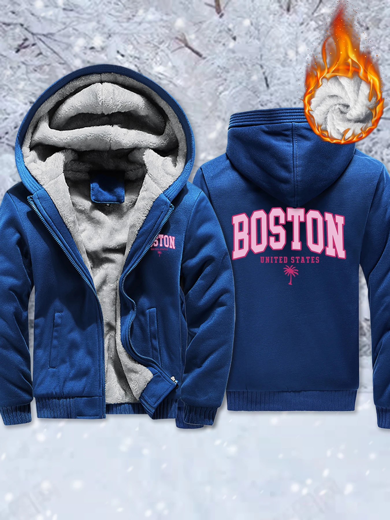 

США, Бостон, город, дизайн кокосовой пальмы, мужские толстовки на молнии, флисовые утепленные пальто, уличные универсальные куртки, зимняя одежда больших размеров