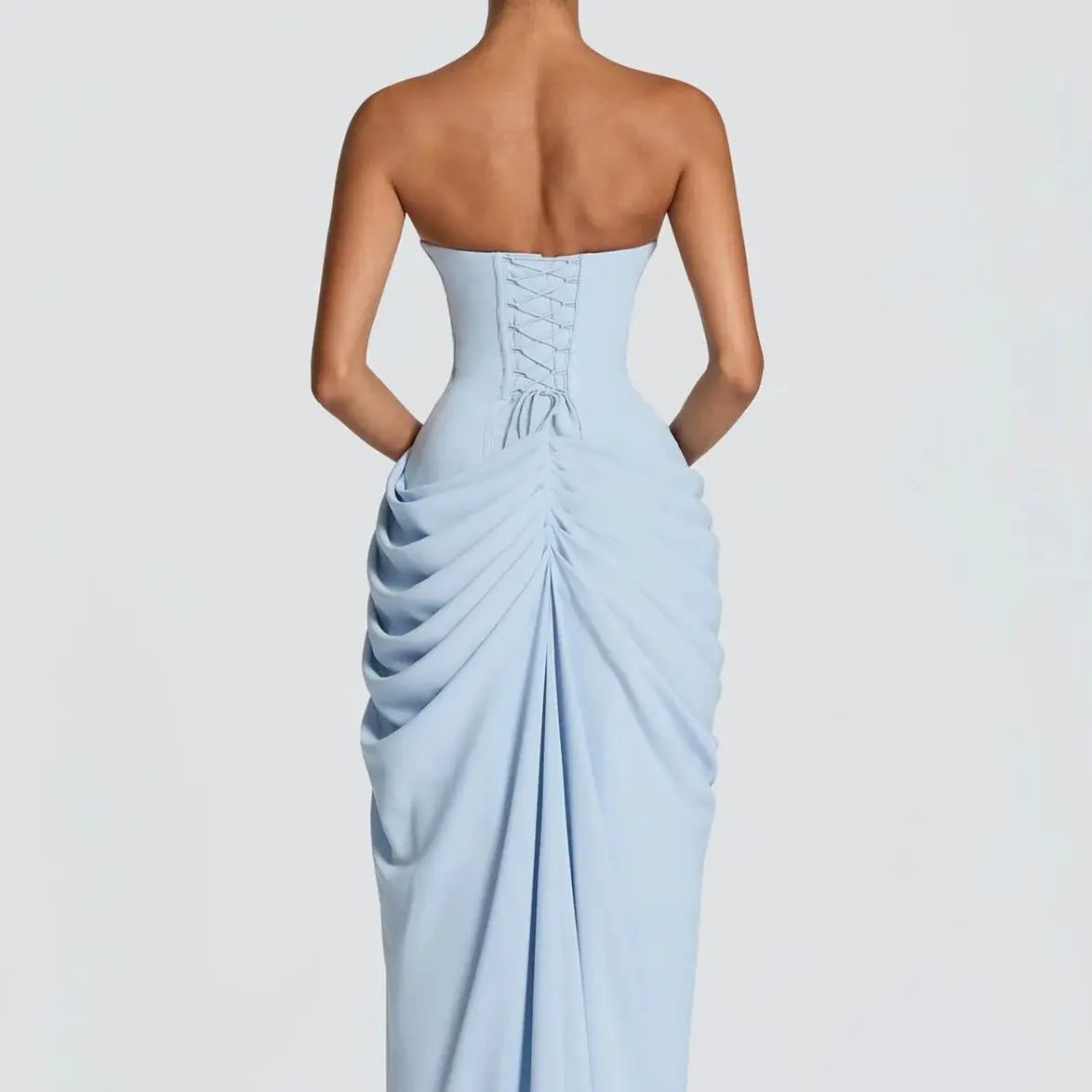 Onregelmatige geplooide split gele strapless jurk dames elegante mouwloze rugloze hoge taille feestjurk nieuwe dame date baljurk - afbeelding 2