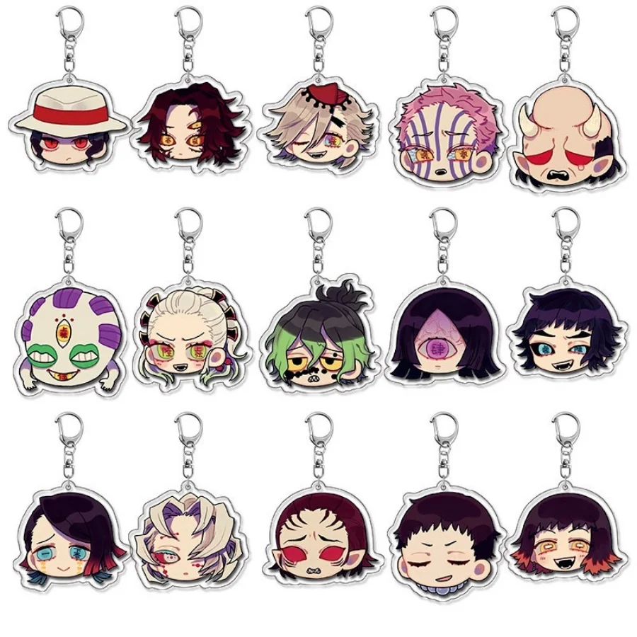 1pc/15pcs Anime Demon Slayer Keychain Tanjiro Nezuko Acrylic Cartoon Pattern Key Ring Backpack Charm Laser Cut For Fans