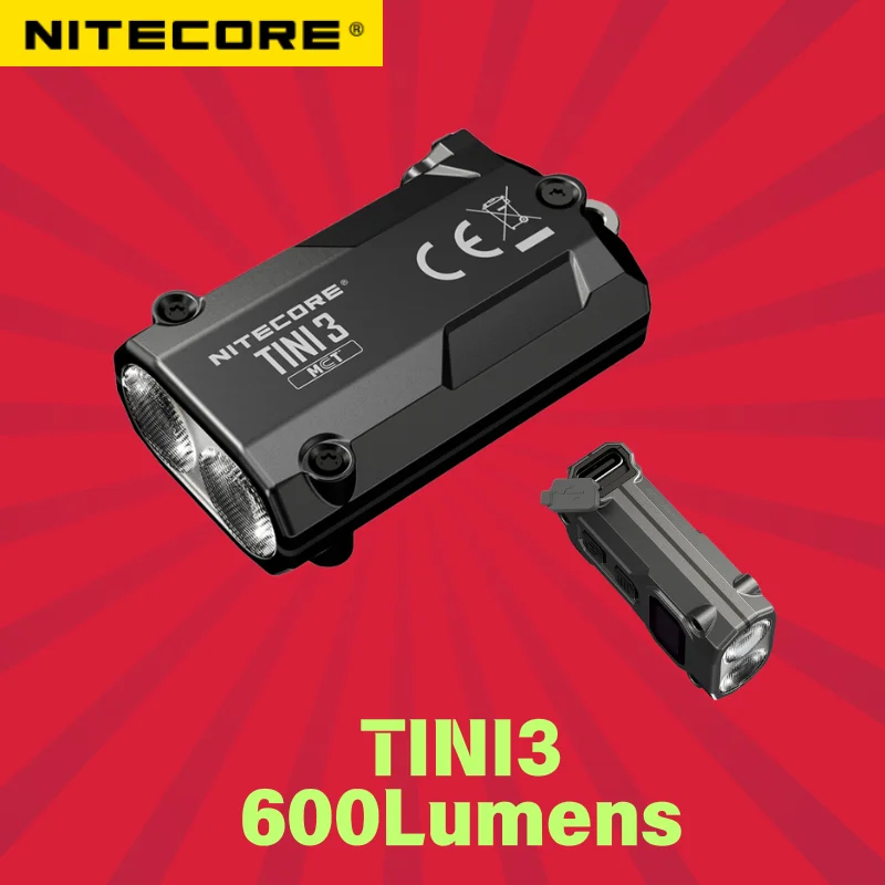 TINI3 EDC Keychain Light  NITECORE Mini Multiple Color Temperatures Flashlight USB-C Rechargeable 600 Lumen, Li-ion Battery