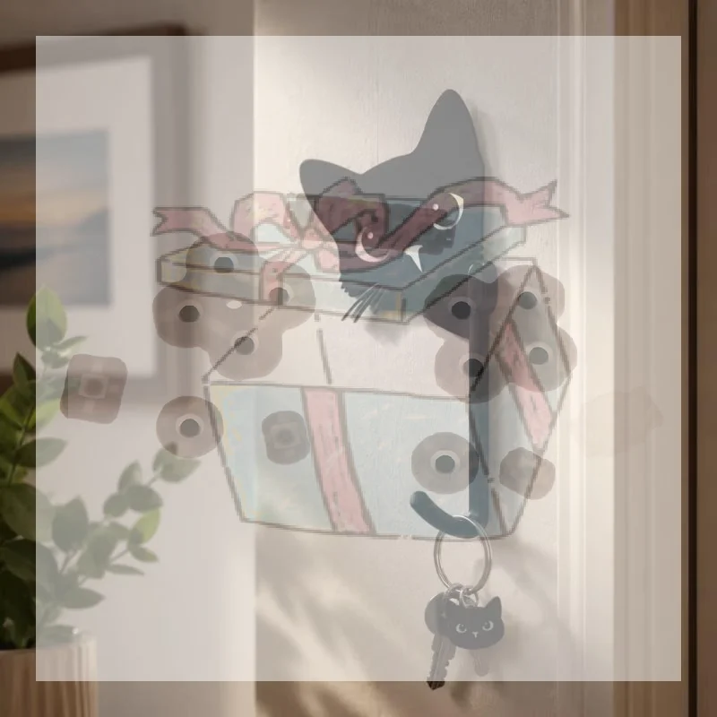 【CC】Creativity Funny Decorative Cat Hooks Cute 3D Printed Key Holder Home Decor Kitten Wall Hooks Home