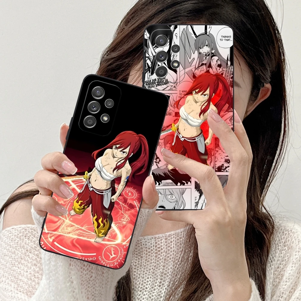 Fairy Tail Erza Mobile Cell Phone Case for Samsung Galaxy A91 73 71 70 54 53 52 34 24 23 21 S 5G Black Soft Phone Cover Shell