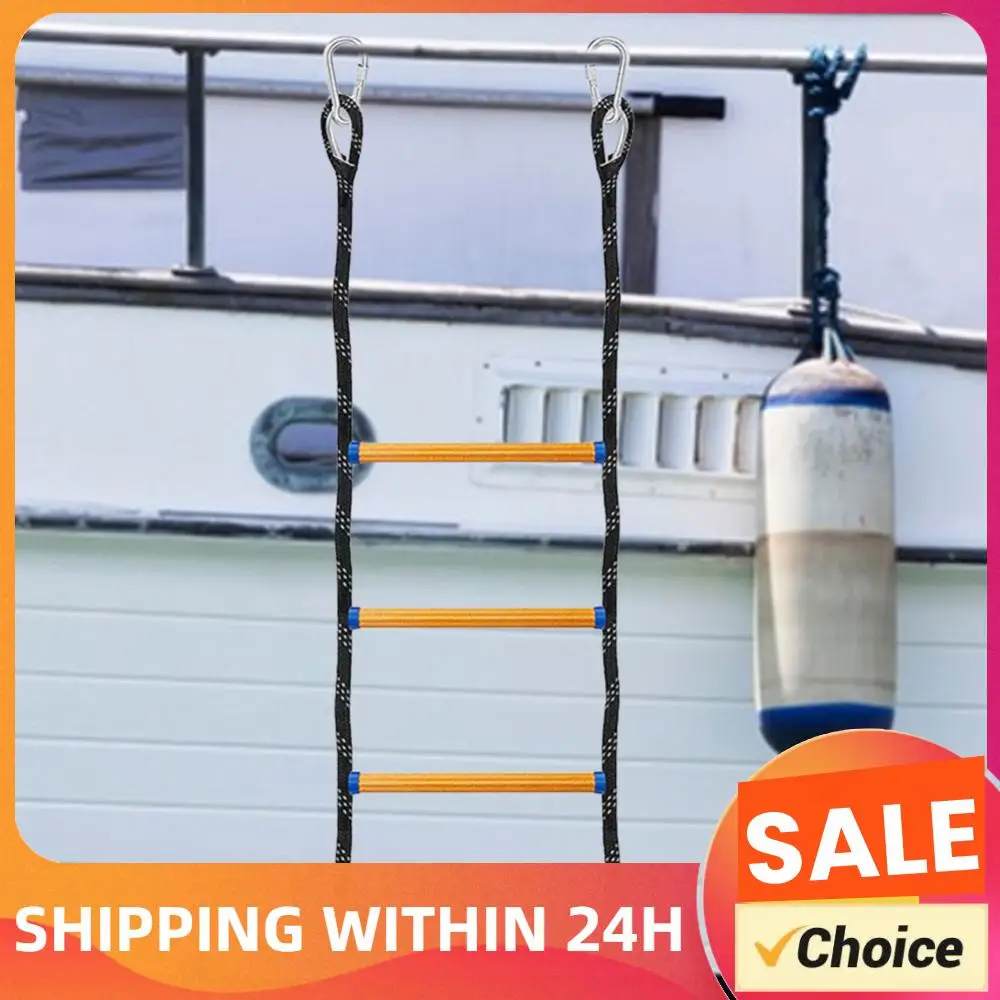 4段式ヘビーデューティークライミングロープ折りたたみ式補助ボートラダー水泳用ラダー（インフレータブルボート、カヤック、モーターボート、カヌー用）