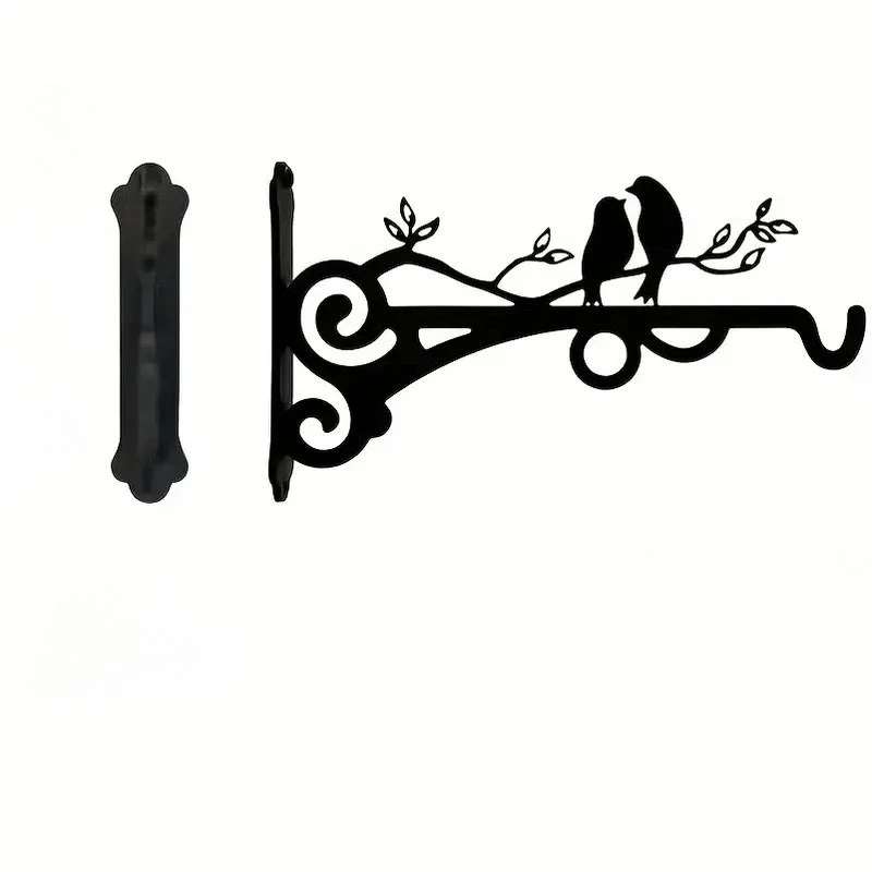 Bird Pattern Flower Basket Holder Wall Mounted Metal Bracket Hanger Rustic Style Wide Base for Outdoor Indoor Garden Yard Street