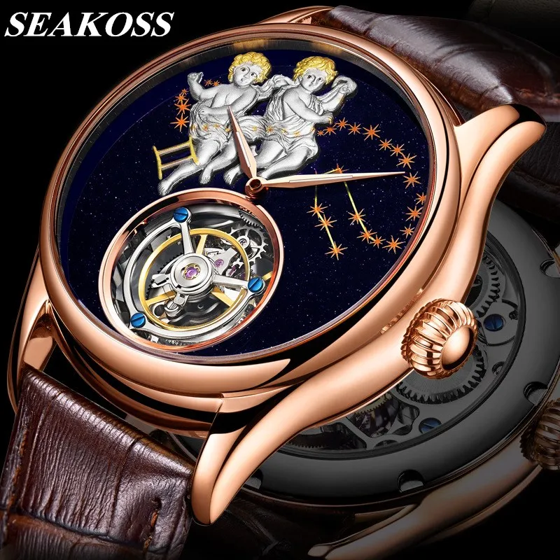 

2023 Top Luxury Gemini Real Tourbillon Mens Watch Top Brand Luxury Leather Tourbillon Men Mechanical Watches relogio mecanico