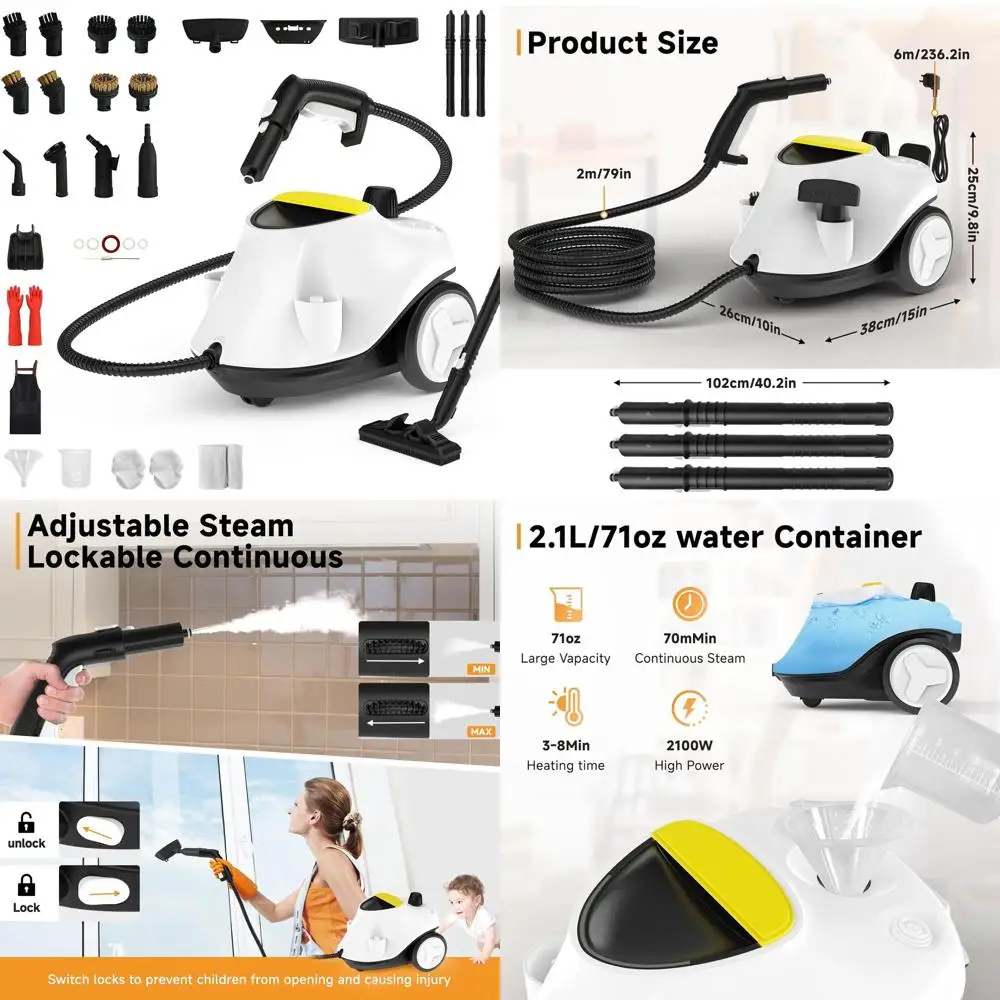 

Portable 2000W Steam Cleaner with 27 Accessories, 2.1L Tank, 6M Power Cord for Home, Floor, Carpet, Furniture, Upholstery, Grout