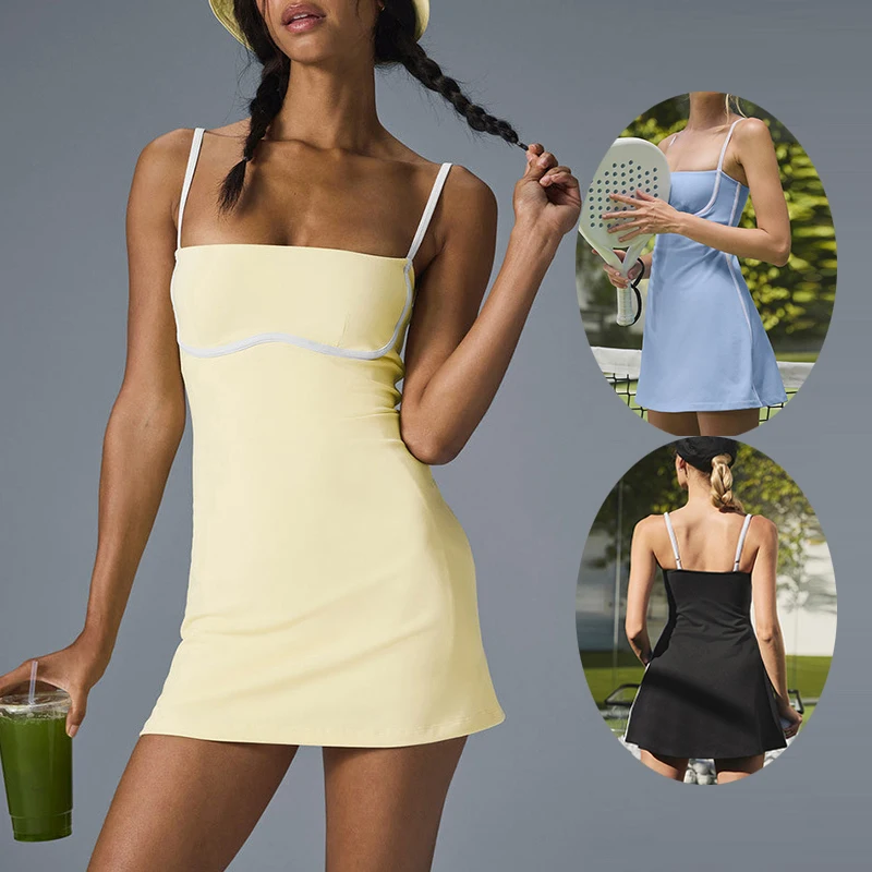 

Golf Tennis Dress for Women Sportwear Sleeveless Backless Dresses with Shorts Ladies Slim Athletic Badminton Pickleball Skirt