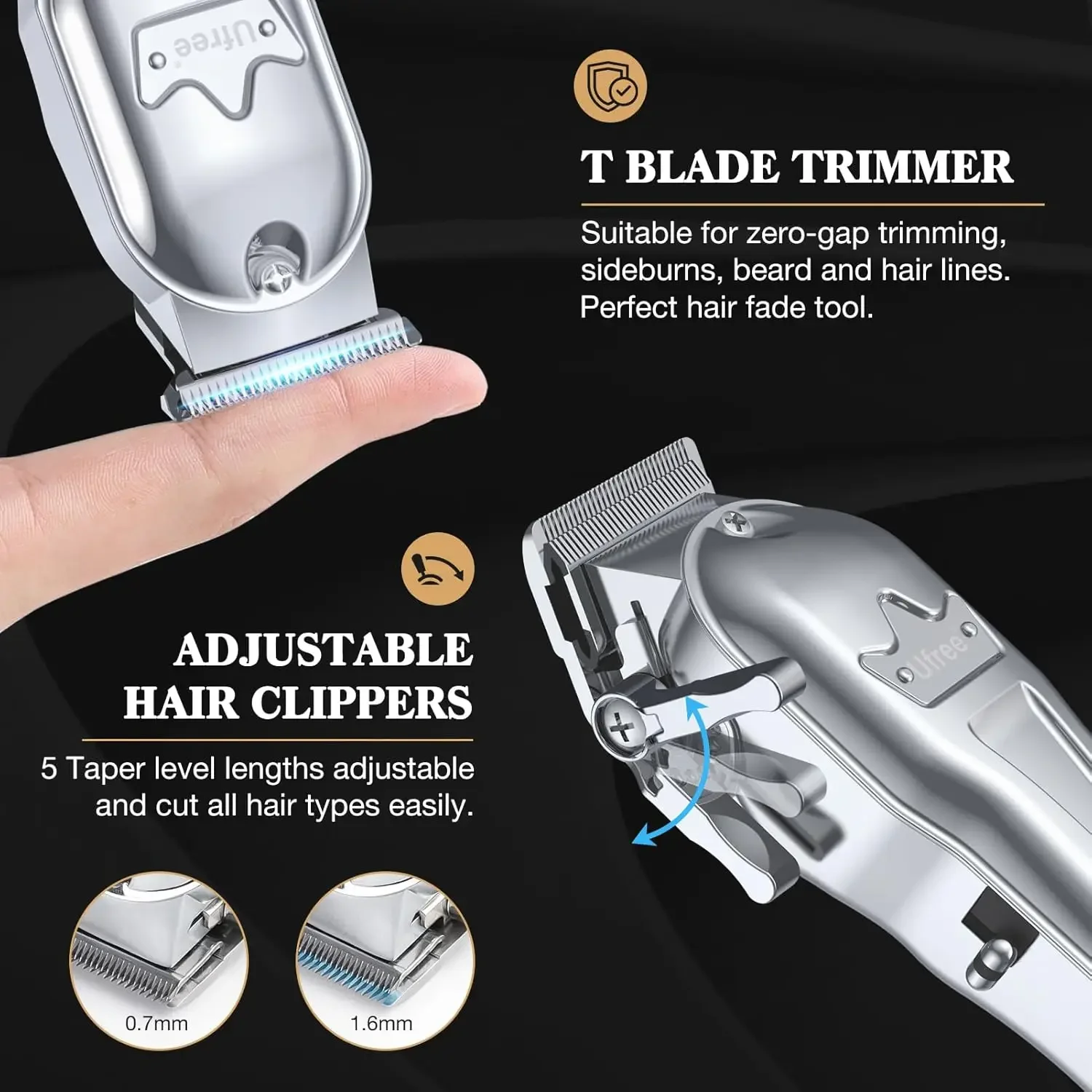 Professional Hair Clippers for Men, Cordless Metal Barber Clippers and Trimmers Set, Clippers for Hair Cutting Kit with LC