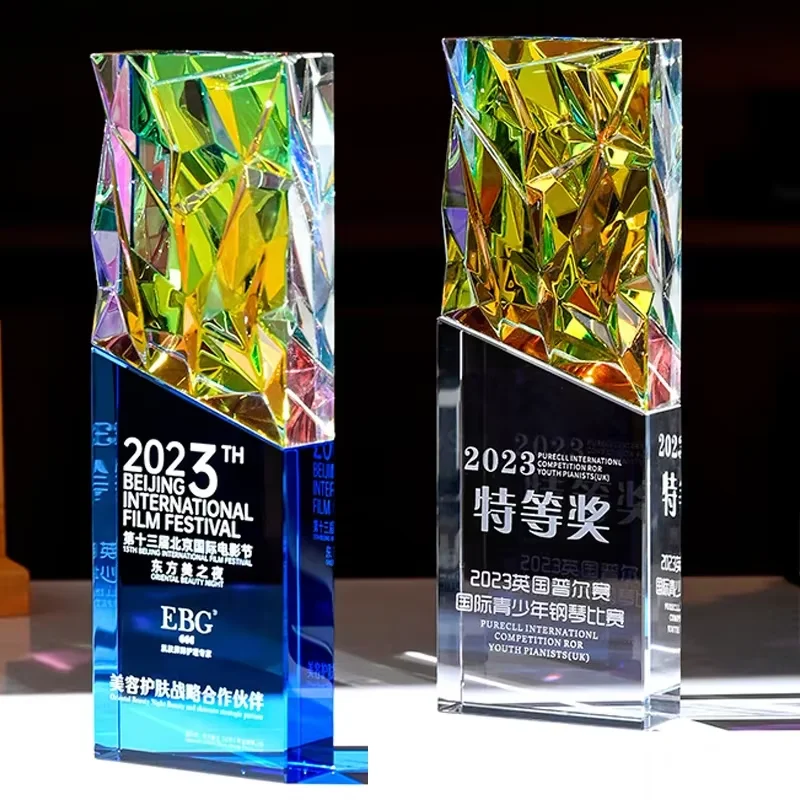 Custom Colorful Square Crystal Trophy Company Annual Meeting Excellent Employee Awards Cup Souvenirs Medal Custom Engraving LOGO