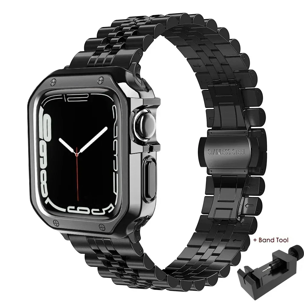 Stainless Steel Strap+Case for Apple Watch 38mm 42mm 40mm 44mm 41mm 45mm Metal Band for iWatch Series9 8 7 6 SE 5 4 3 2 1 Correa