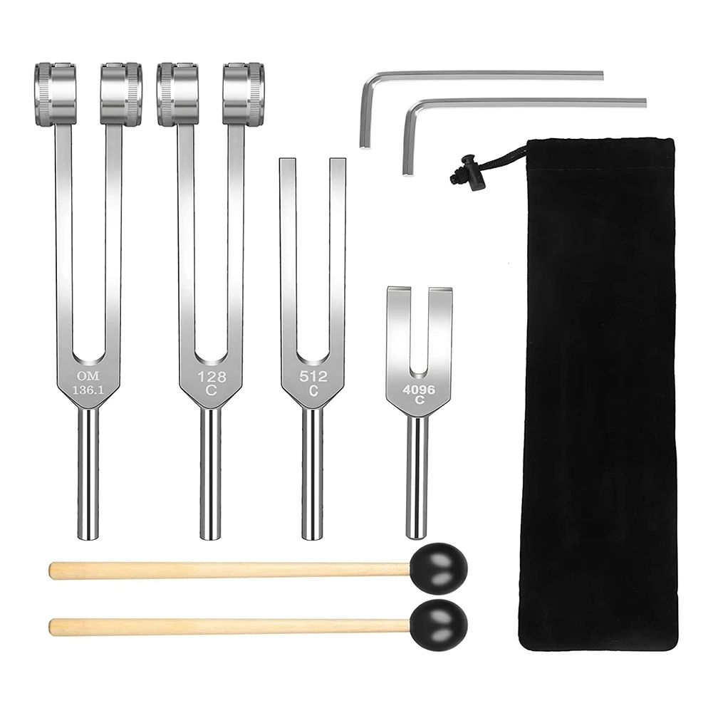 

A51Q-Tuning Fork Set (128Hz, 136.1Hz, 512Hz,4096Hz) of Tuning Forks with Reflex Hammer for Healing Chakra Set Healing Musical