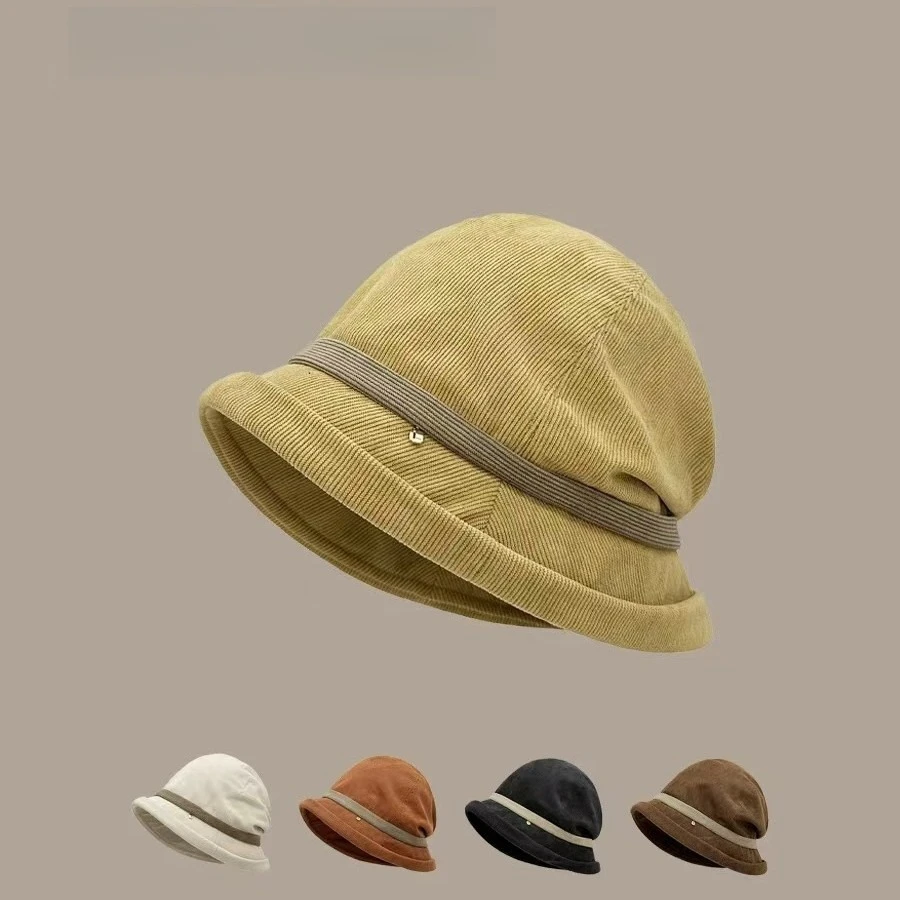 1 piece of women's autumn and winter vintage fisherman hat with thick corduroy insulation and windproof pile cap