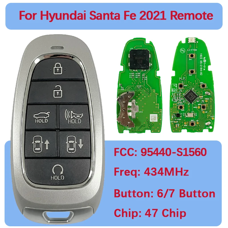 

CN020261 Aftermarket Smart Key Fob 6/7 Buttons Remote 433MHz 47 Chip FCC TQ8-FOB-4F27 PN 95440-S1560 For Hyundai Santa Fe 2021