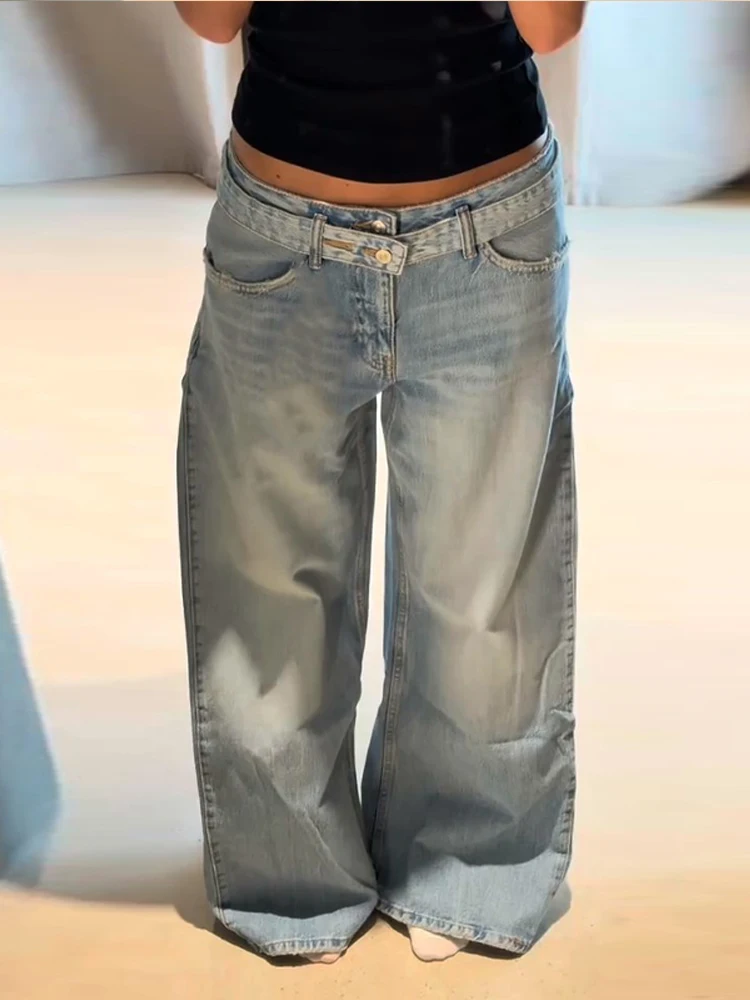 Fashion Women Jeans Summer Belt Pockets Zipper Wide Leg Pant All-match Loose Casual Female Streetwear 2026 Commute