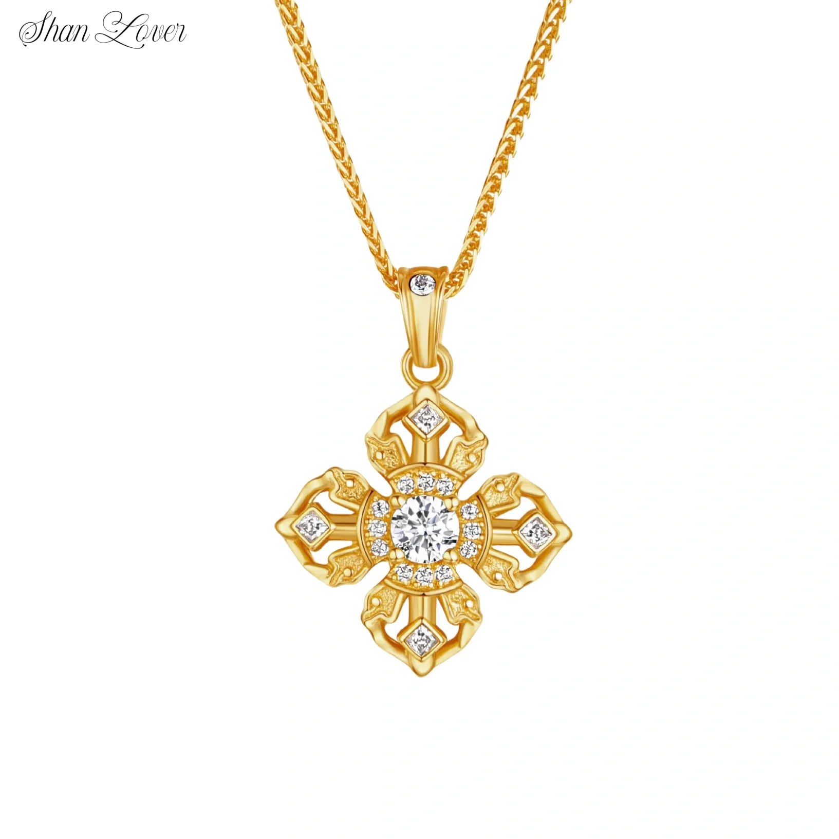 

ShanLover Luxury Designer Brand 925 Sterling Silver Pendants Crown Style Luxury Cross Necklaces Pendant Jewelry For Woman Girls