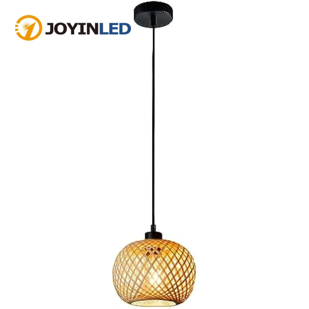 

1-Light Bohemian Rattan Pendant Light Farmhouse Woven Wicker 7.87" Lampshade Boho Light Fixtures Vintage E27Ceiling Hanging Lamp