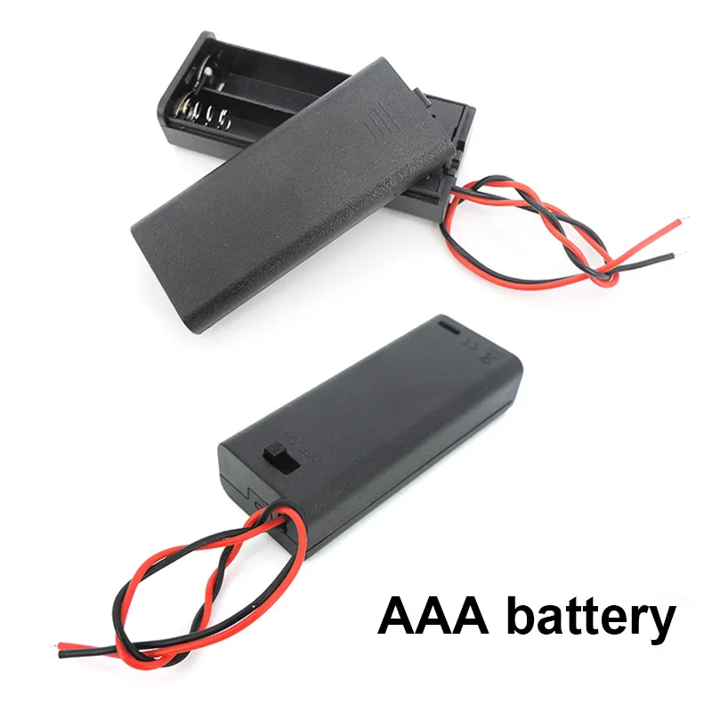 2 Slot AAA Battery Holder Case Box with Leads with ON/OFF Switch Cover Standard Battery Container