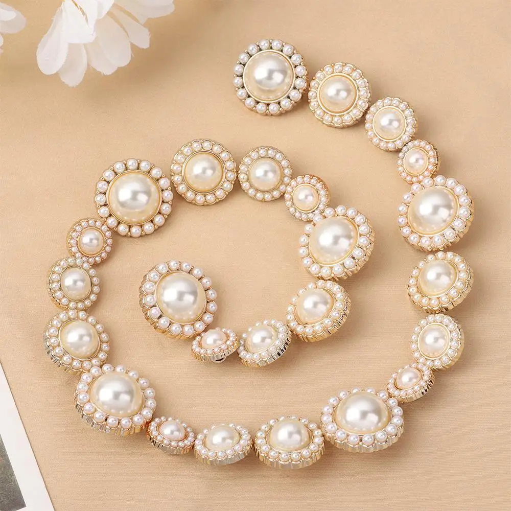 10Pcs Alloy Pearl Clothing Buttons DIY Clothing Sewing Button Needlework Handmade Accessories Decorative Sewing Accessories