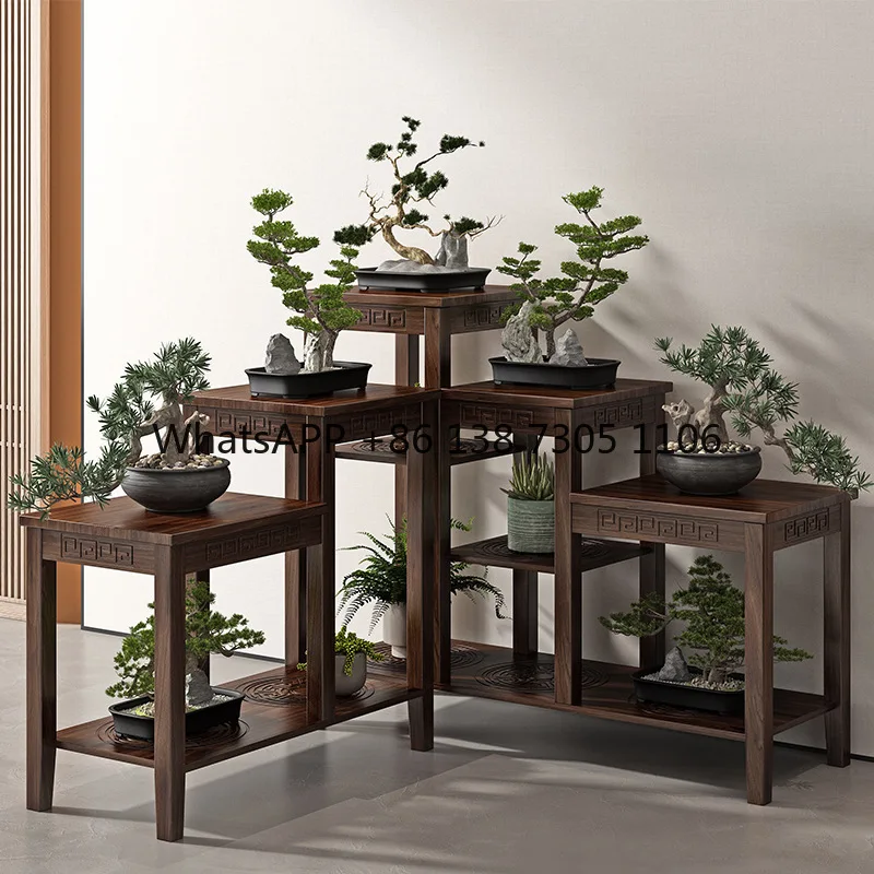 

Flower stand Shelf Balcony Floor-to-ceiling indoor living room decorative ornament Flower table Solid wood multi-layer