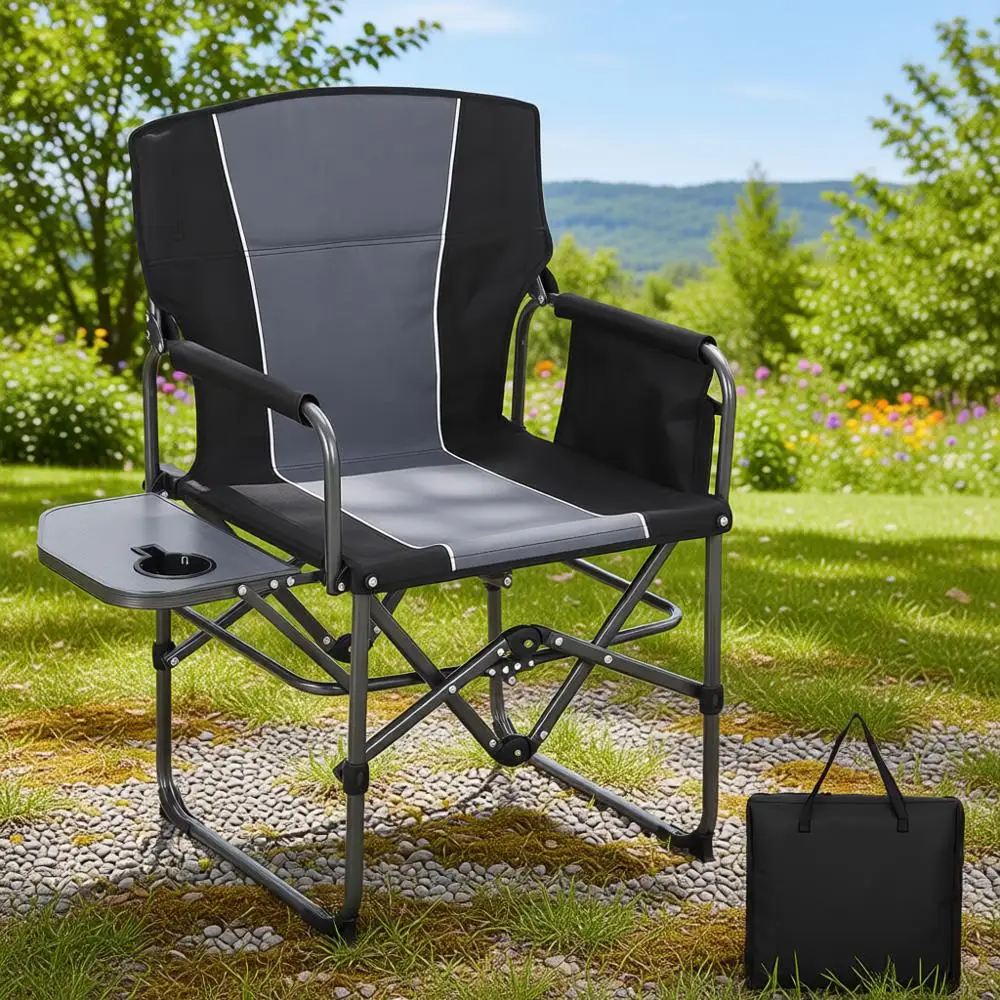 

Портативное складное кресло повышенной прочности с боковым столиком для взрослых, подходит для отдыха на природе, пляжа, пикника и рыбалки