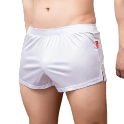 CLEVER-MENMODE Sexy Satin Boxers viser Courts Sous-VĂȘtements Hommes Caleçons Lounge Sommeil Bas BoxerGoals Homewear