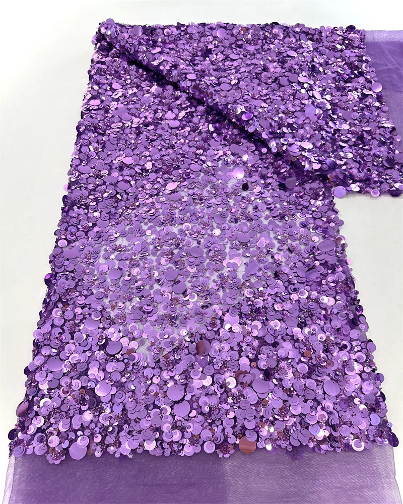 

African Nigerian Heavy Lace Fabric For Wedding With Sequins 2025 High Quality Beads Embroidery French Lace Fabrics For Dress