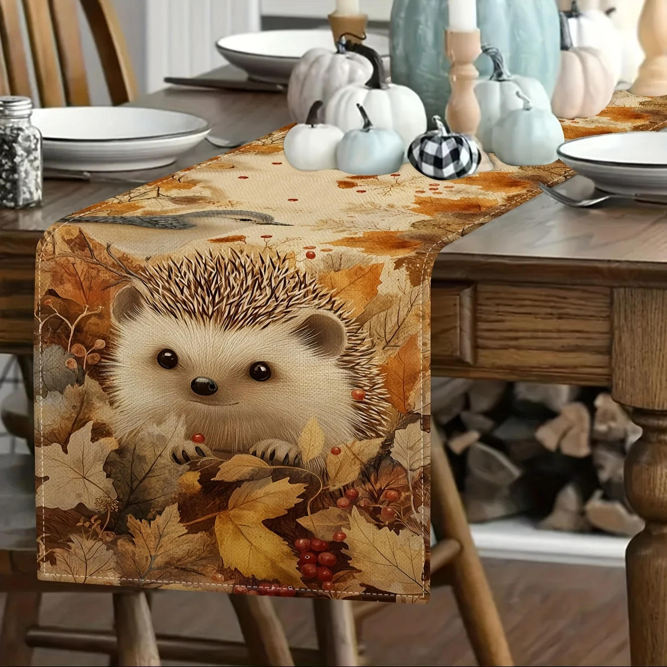 1Pc Halloween Themed Table Flag, Cat and Autumn Leaf Design, Suitable for Party, Restaurant, Home, Market, Holiday Decoration Scene.