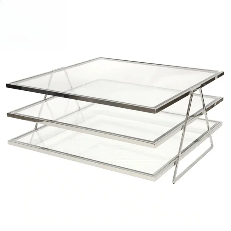 Modern fashion light luxury three-layer stainless steel cof fee ta ble/soft decoration d esign/villa/livi ng r oom