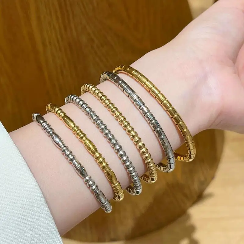 Stainless Steel Beaded Bracelet for Women Minimalist Stackable Gold Silver Jewelry Anniversary Gift for Girlfriend