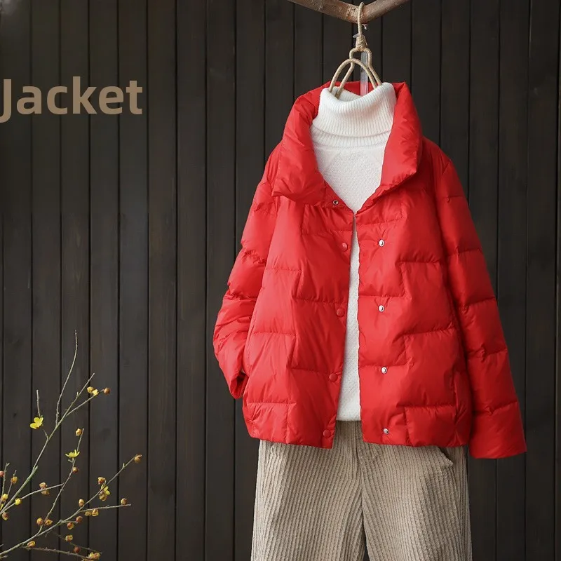 

Women's Autumn Winter down Cotton Jaet Stand Collar Quilted Coat Warm Long Sve Memory Fabric Cotton Filled Coat