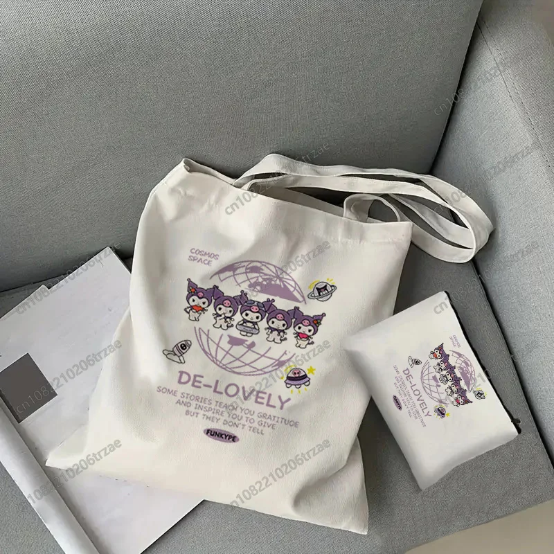 

Набор сумок: косметичка, сумка-тоут Kawaii Kuromi DE-LOVELY из холщовой ткани с принтом, повседневная, многоразовая, для путешествий и шопинга