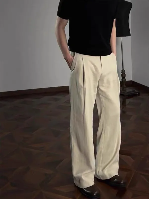Retro Linen Wide Leg Drapey Men's Casual Pants Straight Loose Comfortable Long Trousers Cleanfit High-End Feeling Youthful En...