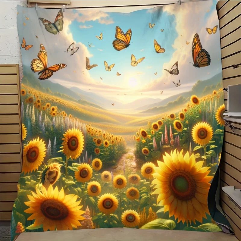 

Cozy Butterfly & Sunflower Flannel Throw Blanket Couch, Bed, Office, or Travel - Ideal Gift for Friends