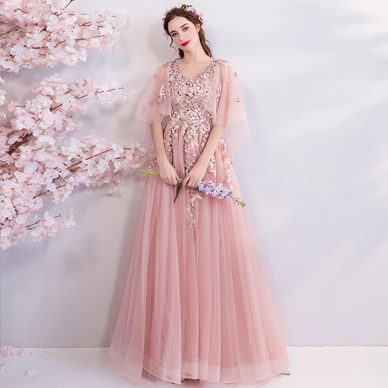 

Pink Wedding Dr Evening Gown ow Dr Ball Dr Sweet Sle mid Waist Floor Length for Wedding Par Performance