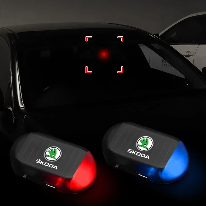 

1Pcs LED Solar Powered Fake Security Light Simulated Car Led Warning Light For Skoda Octavia Fabia Kamiq Kapoq Kodiaq Rapid